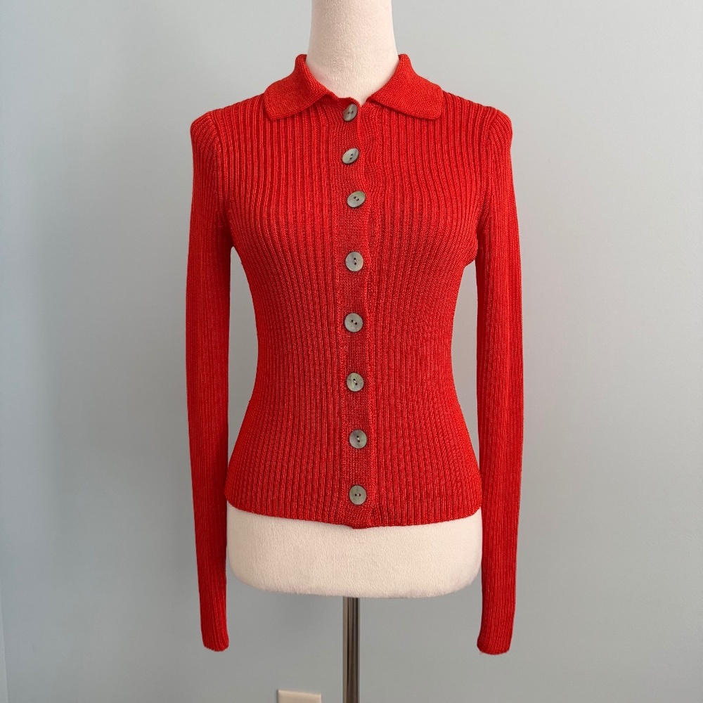 VINCE Coral Ribbed Button‎ Down Cardigan Size XS